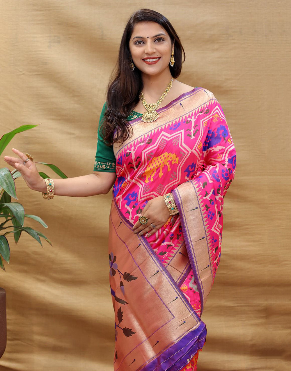 Pink Paithani Silk Saree With Zari Weaving Work