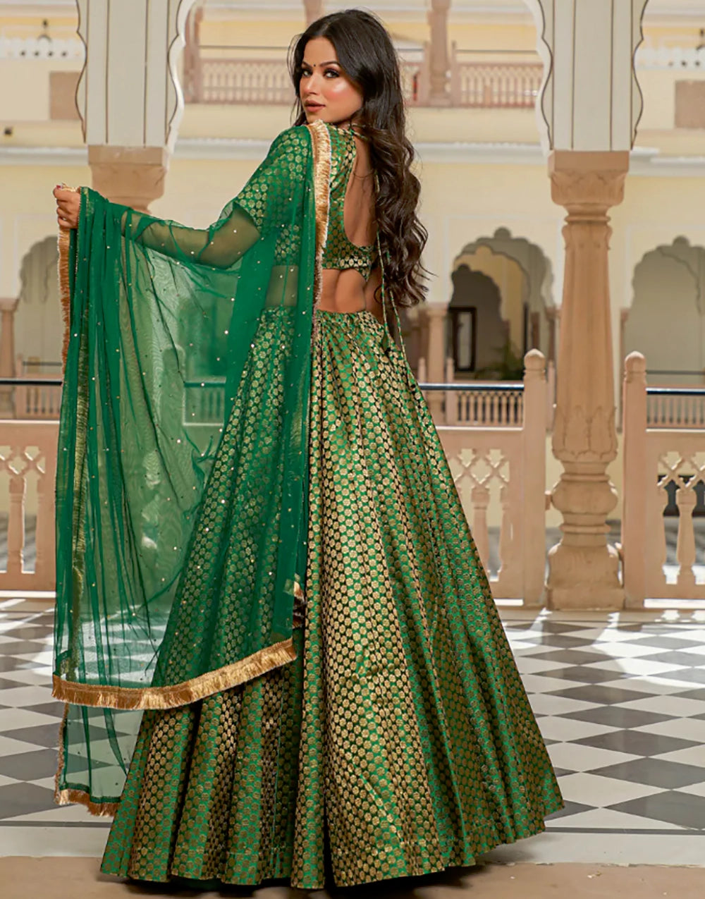 Green Soft Silk Zari Weaving Work Lehenga Choli