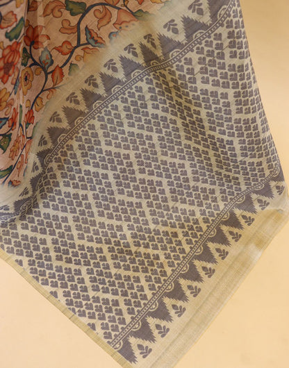 Beige Soft Silk Saree With Printed Work