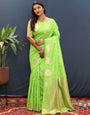 Light Lime Green Handloom Silk Saree With Zari Weaving Work