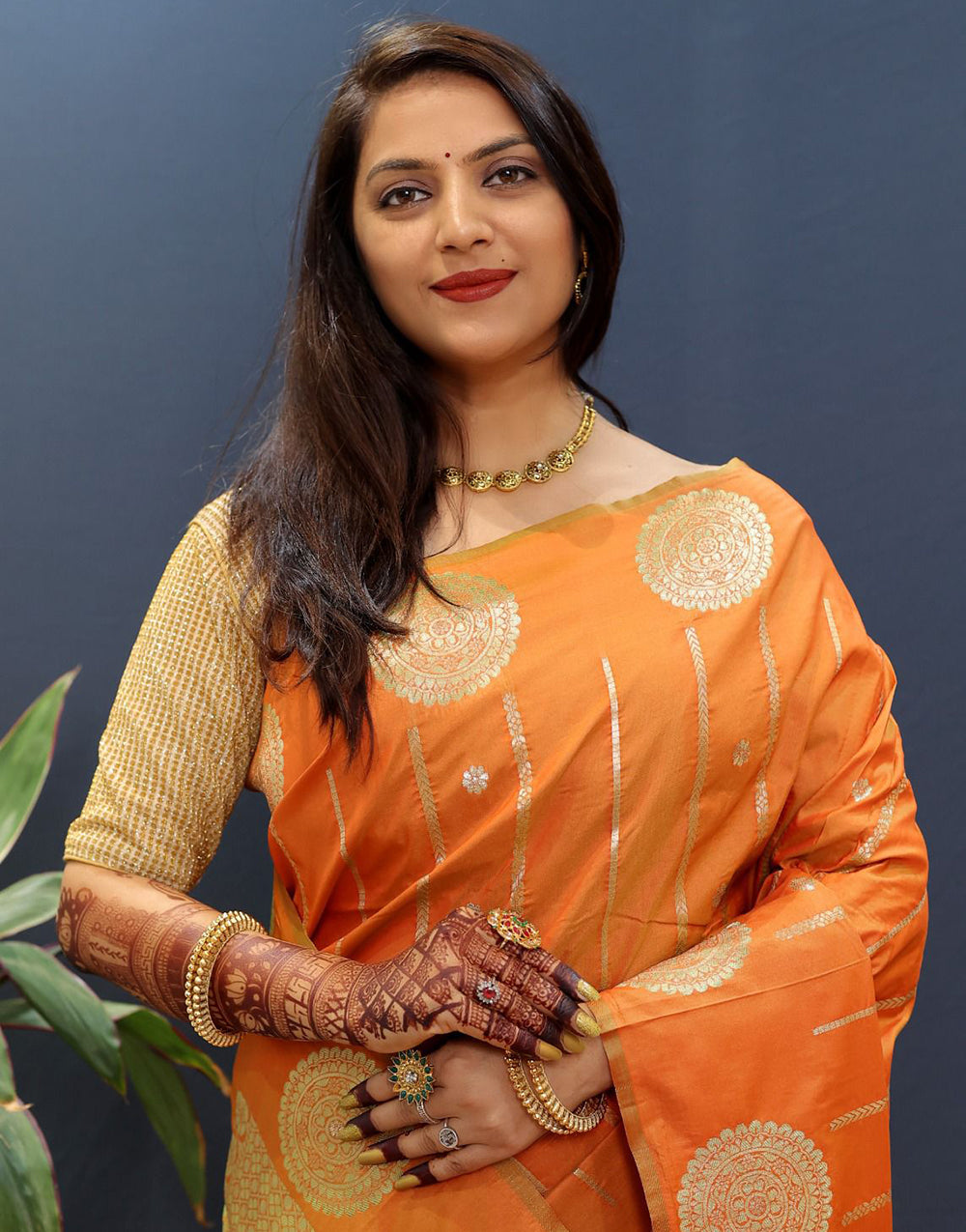 Orange Handloom Silk Saree With Zari Weaving Work