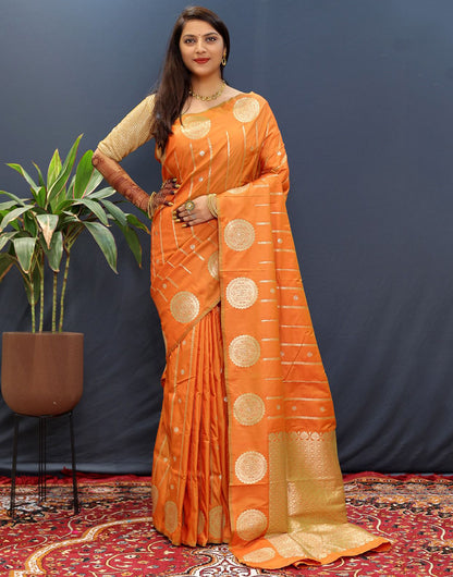 Orange Handloom Silk Saree With Zari Weaving Work