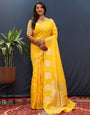 Yellow Handloom Silk Saree With Zari Weaving Work