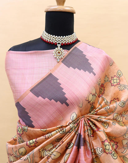 Light Peach Color Soft Silk Saree With Kalamkari Printed Work