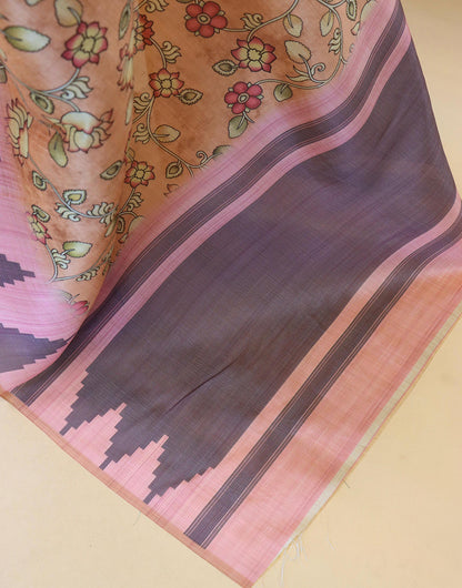 Light Peach Color Soft Silk Saree With Kalamkari Printed Work