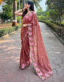 Rust Pink Georgette Saree With Embroidery Work