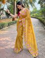 Mustard Yellow Georgette Saree With Embroidery Work