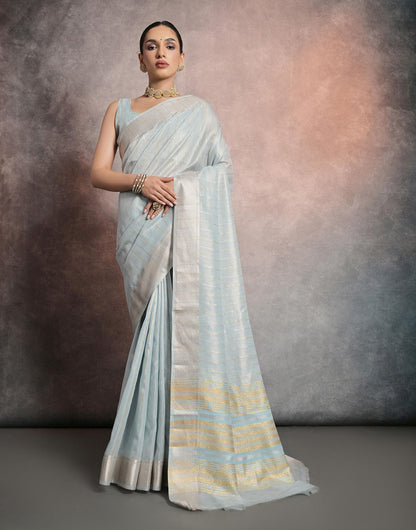 Light Blue Soft Mulberry Silk Saree With Zari Weaving Linning Work