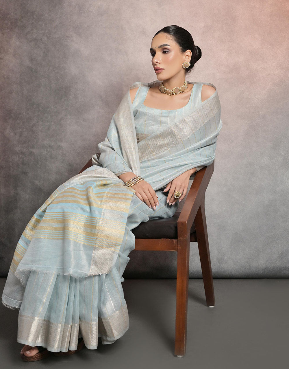 Light Blue Soft Mulberry Silk Saree With Zari Weaving Linning Work