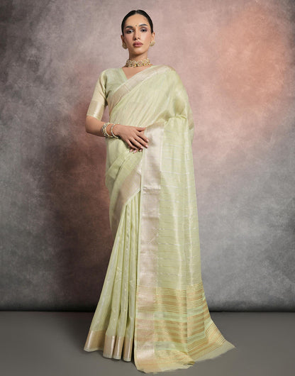 Pista Green Soft Mulberry Silk Saree With Zari Weaving Linning Work