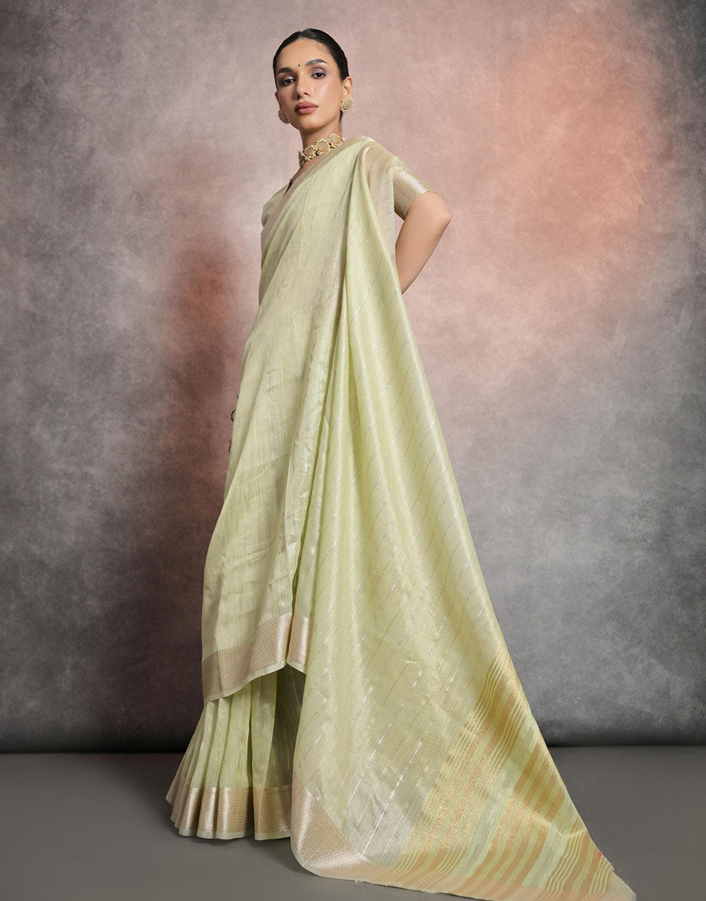 Pista Green Soft Mulberry Silk Saree With Zari Weaving Linning Work