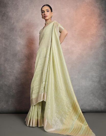 Pista Green Soft Mulberry Silk Saree With Zari Weaving Linning Work