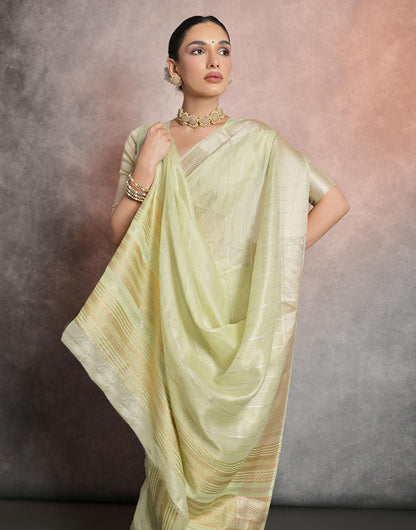 Pista Green Soft Mulberry Silk Saree With Zari Weaving Linning Work