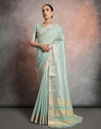 Sea Green Soft Mulberry Silk Saree With Zari Weaving Linning Work