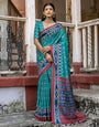 Rama Green Soft Tussar Silk Saree With Ikkat Printed Work