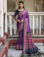 Grape Purple Soft Tussar Silk Saree With Ikkat Printed Work