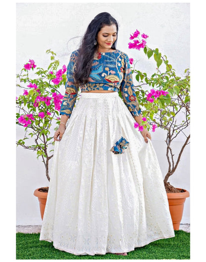 White Georgette With Sequins Embroidery Work Lehenga Choli