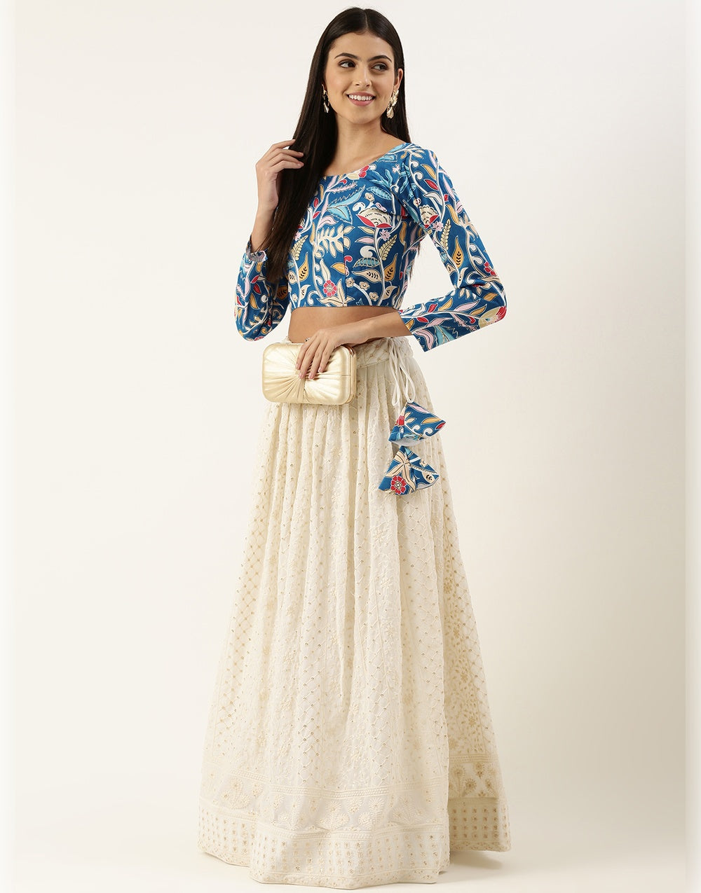 White Georgette With Sequins Embroidery Work Lehenga Choli