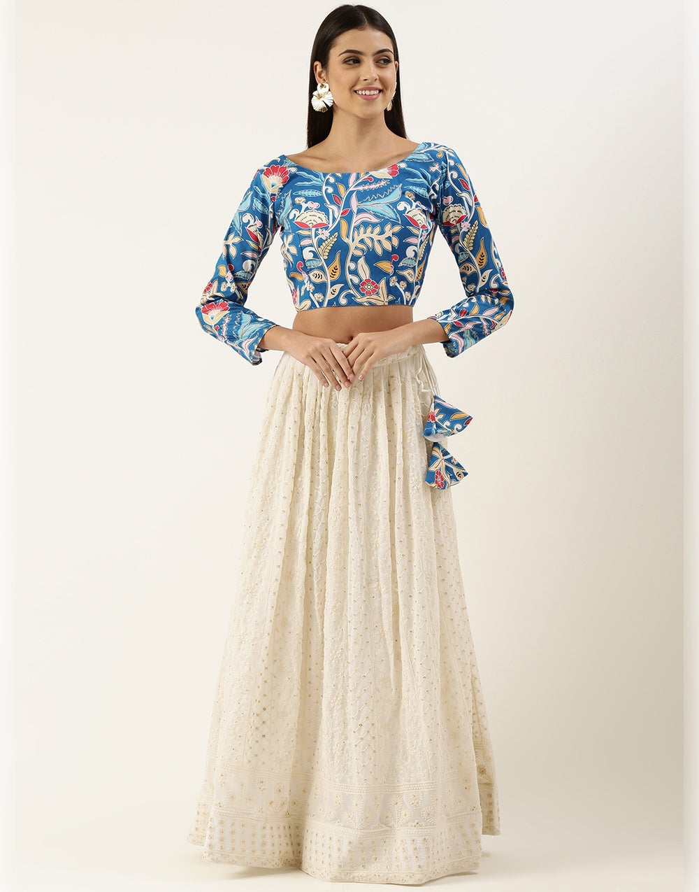 White Georgette With Sequins Embroidery Work Lehenga Choli