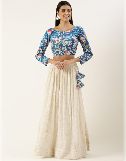 White Georgette With Sequins Embroidery Work Lehenga Choli