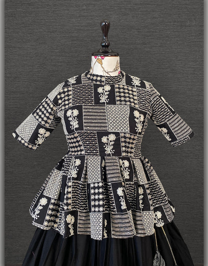 Black Cotton With Plain & Lucknowi Embroidery Work Lehenga Choli