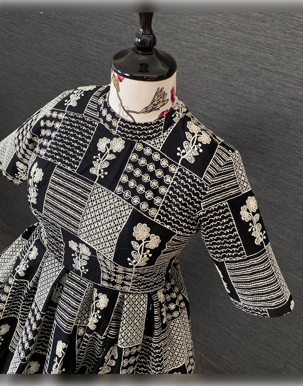 Black Cotton With Plain & Lucknowi Embroidery Work Lehenga Choli