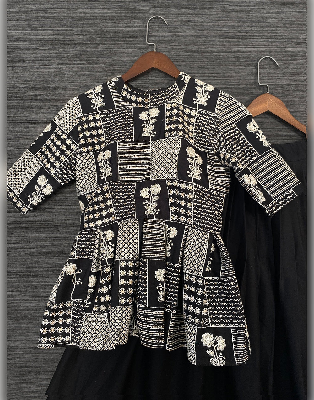 Black Cotton With Plain & Lucknowi Embroidery Work Lehenga Choli