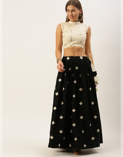Black & Cream Cotton With Embroidery Sequence Work Lehenga Choli