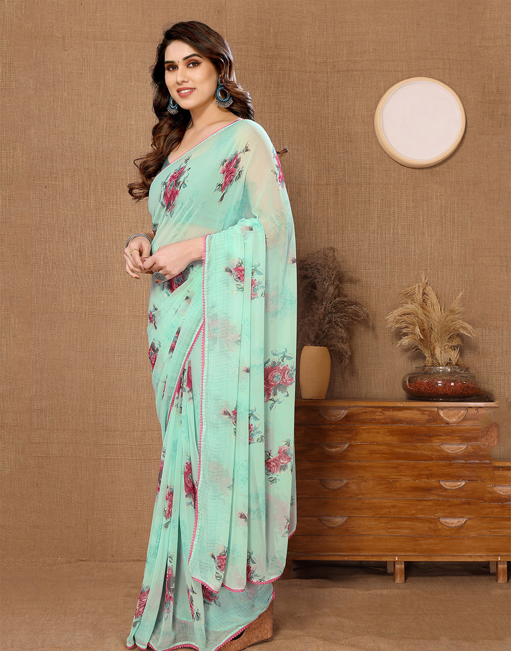 Light Green Georgette With Printed Ready To Wear Saree