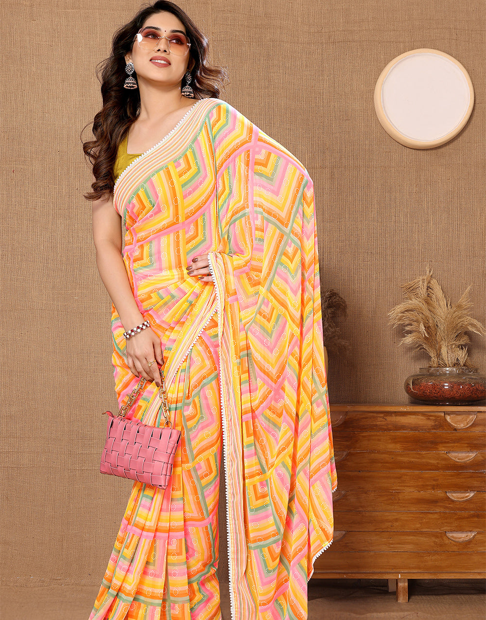 Yellow Georgette With Printed Ready To Wear Saree