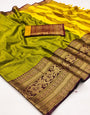 Lemon Yellow Silk Saree With Zari Weaving Border