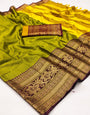 Pistachio Green & Brown Silk Saree With Weaving Work