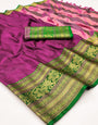 Fuchsia Purplish Pink & Green Silk Saree With Weaving Work