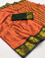 Dark Orange Silk Saree With Zari Weaving Work