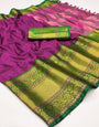 Magenta & Green Silk Saree With Zari Weaving Borde