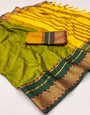 Yellow Green Silk Saree With Zari Weaving Border