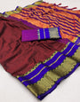 Dark Brown Silk Saree With Zari Weaving Border