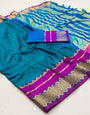 Rama Blue Silk Saree With Zari Weaving Border