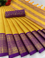 Mustard & Purple Silk Saree With Zari Weaving Border