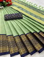 Pista Green & Navy Blue Silk Saree With Zari Weaving Border