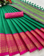 Green & Pink Silk Saree With Zari Weaving Border