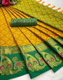 Mustard & Green Silk Saree With Zari Weaving Border