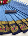 Dark Blue Silk Saree With Zari Weaving Border
