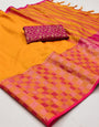 Orange & Pink Silk Saree With Zari Weaving Border