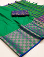 Dark Green Silk Saree With Zari Weaving Border