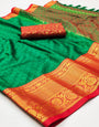 Green & Red Silk Saree With Weaving Work