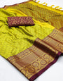 Yellow & Maroon Silk Saree With Weaving Work