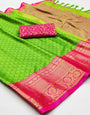 Parrot Green Silk Saree With Weaving Work