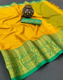 Mustard & Green Silk Saree With Weaving Work