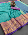 Cyan Blue Silk Saree With Weaving Work